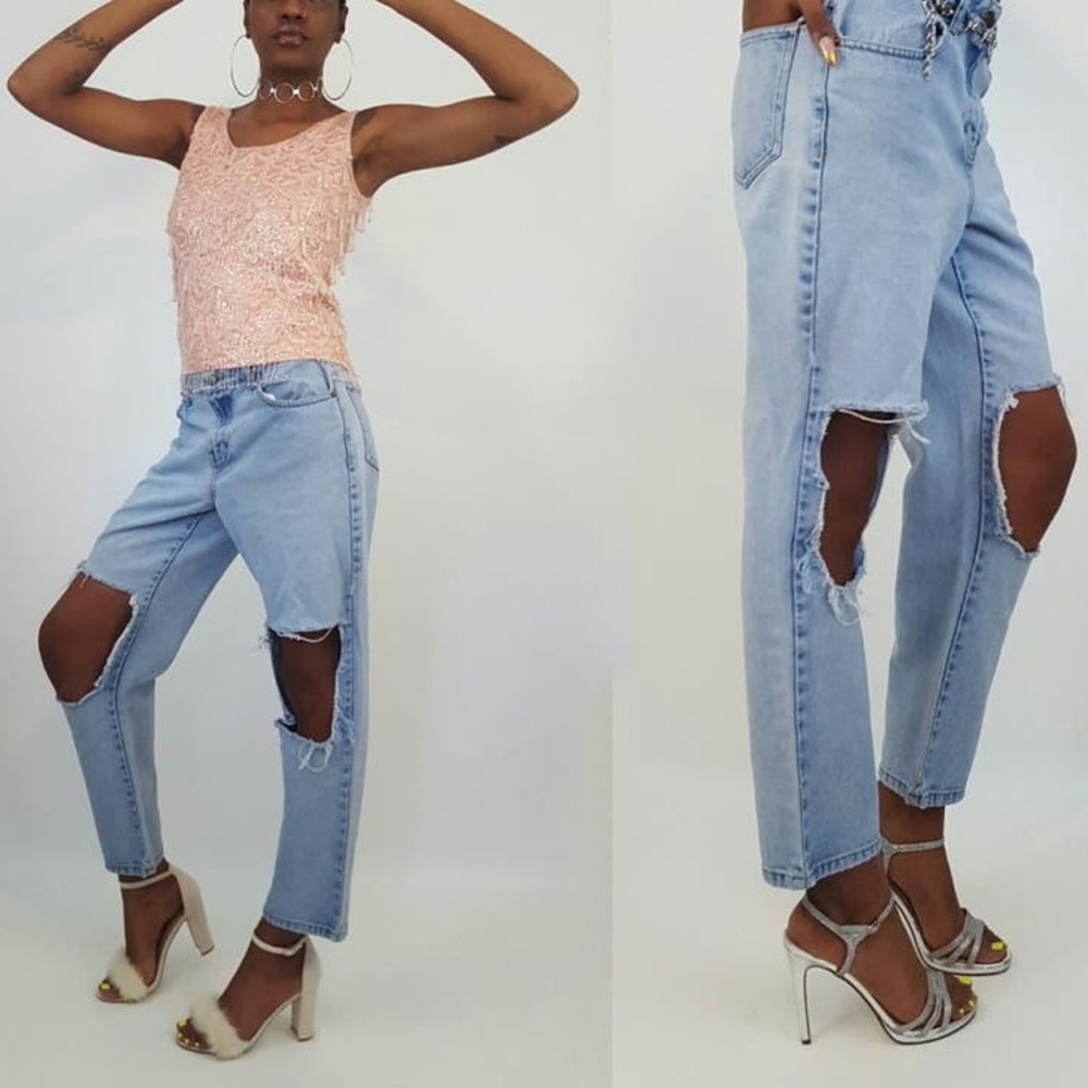 Distressed light wash open knee denim jeans 29/30